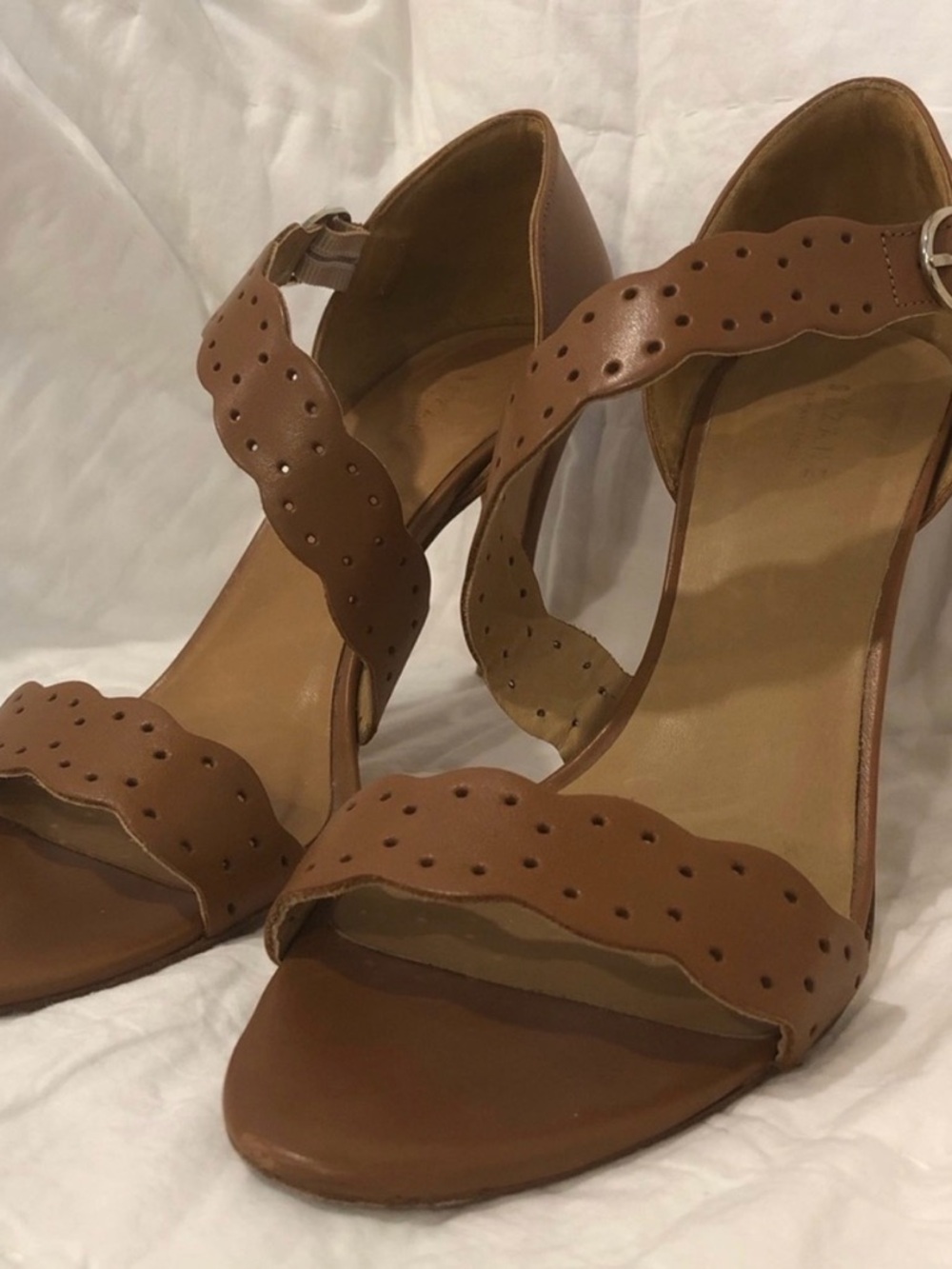 Sezane High Rita Brown Laser Cut Leather Sandal Heels size 39 euro